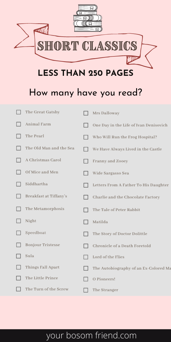 Looking for great classics to read but can't read long books? Try reading these awesome list of short classic novels under 250 pages. These short books can help you read more . Add these great classics to your reading list and start day with great works of literature. Best quick reads| Best quick reads for women |best classics to read #BookList#ReadingList#BookRecommendations#MustRead Classic Novels To Read, Classics To Read, Best Classic Books, Classic Book Quotes, Must Read Novels, Best Novels, Classic Literature, Top Books To Read, Good Books