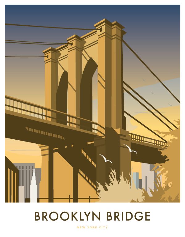 Nueva YORK Puente de Brooklyn viajar cartel Minimalista Vintage