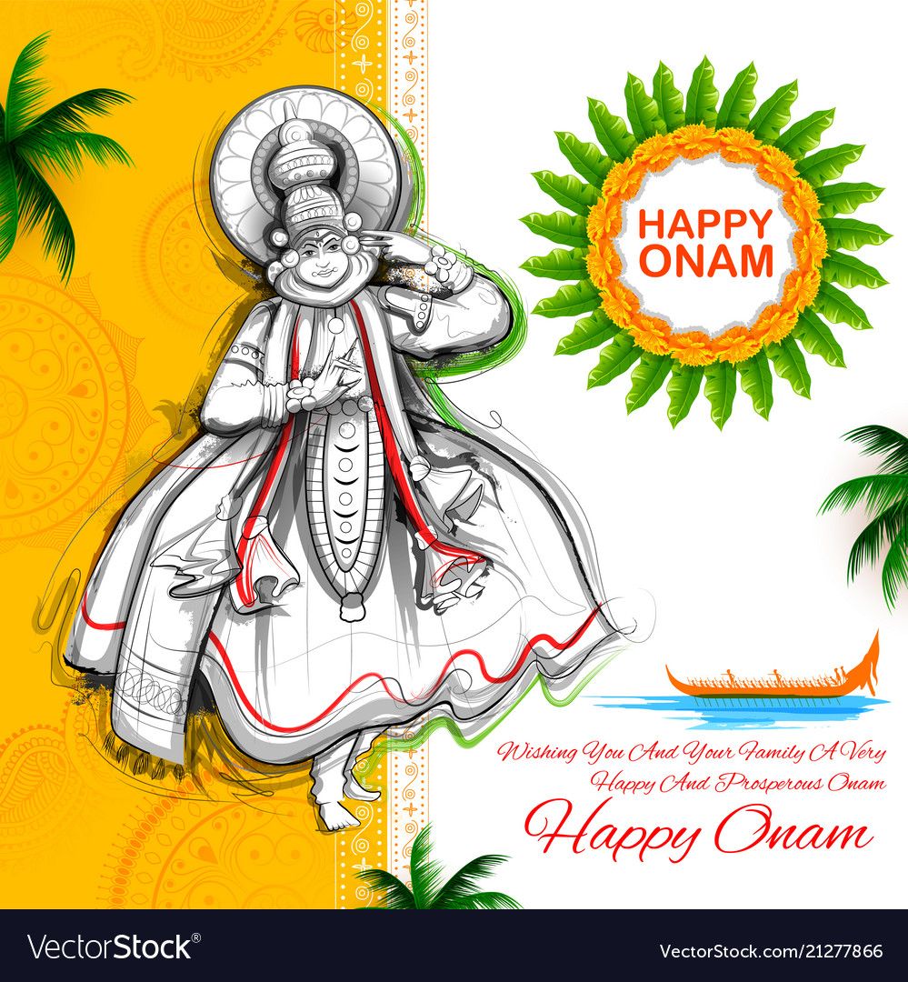 Illustration Of Colorful Kathakali Dancer On Background For Happy Onam Festival Of South India Kerala Download A Free Happy Onam Onam Wishes Happy Onam Images [ 1080 x 999 Pixel ]