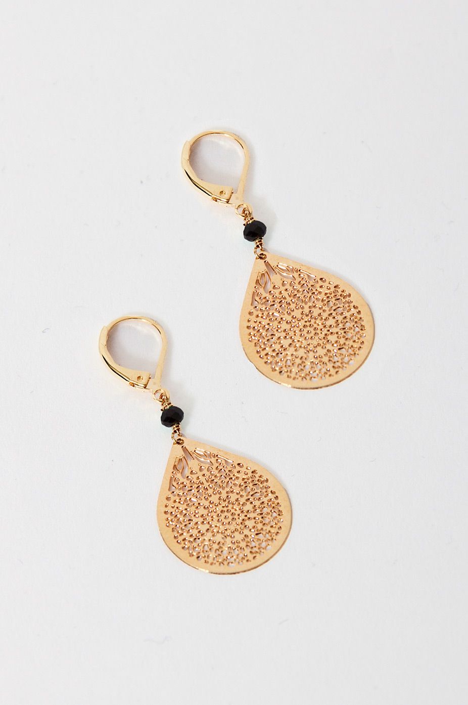 Fine Gold Earrings Featuring A Lace Design And Black Pearl Fine Gold Earrings Featuring A Lace Design And Black Pearl Embellishment From Sienna With Love