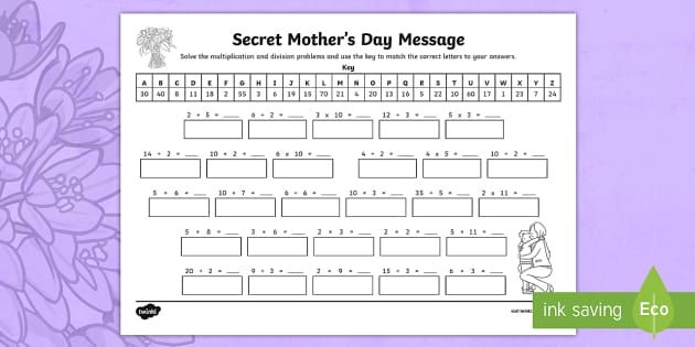 Multiplication and Division Secret Mother's Day Message