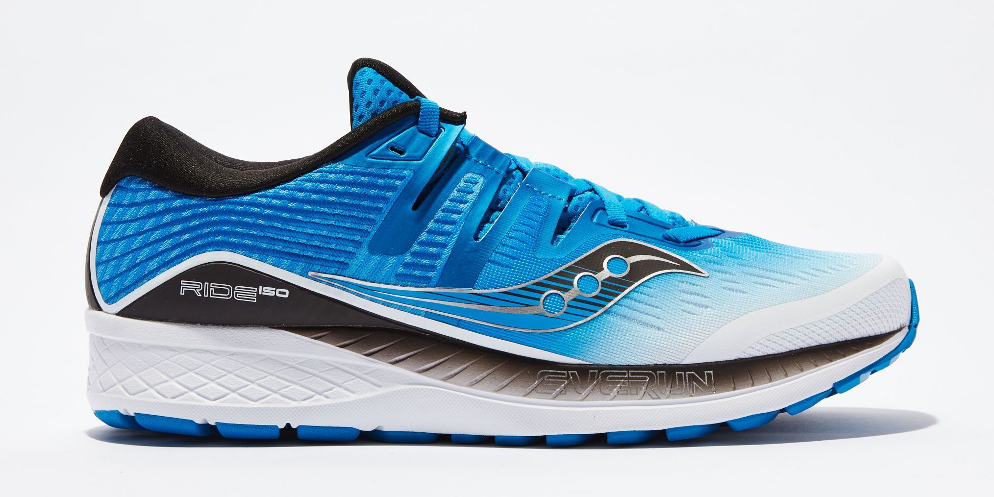 The Saucier Running Shoe Is Blue And White With Black Accents On The The Saucier Running Shoe Is Blue And White With Black Accents On The