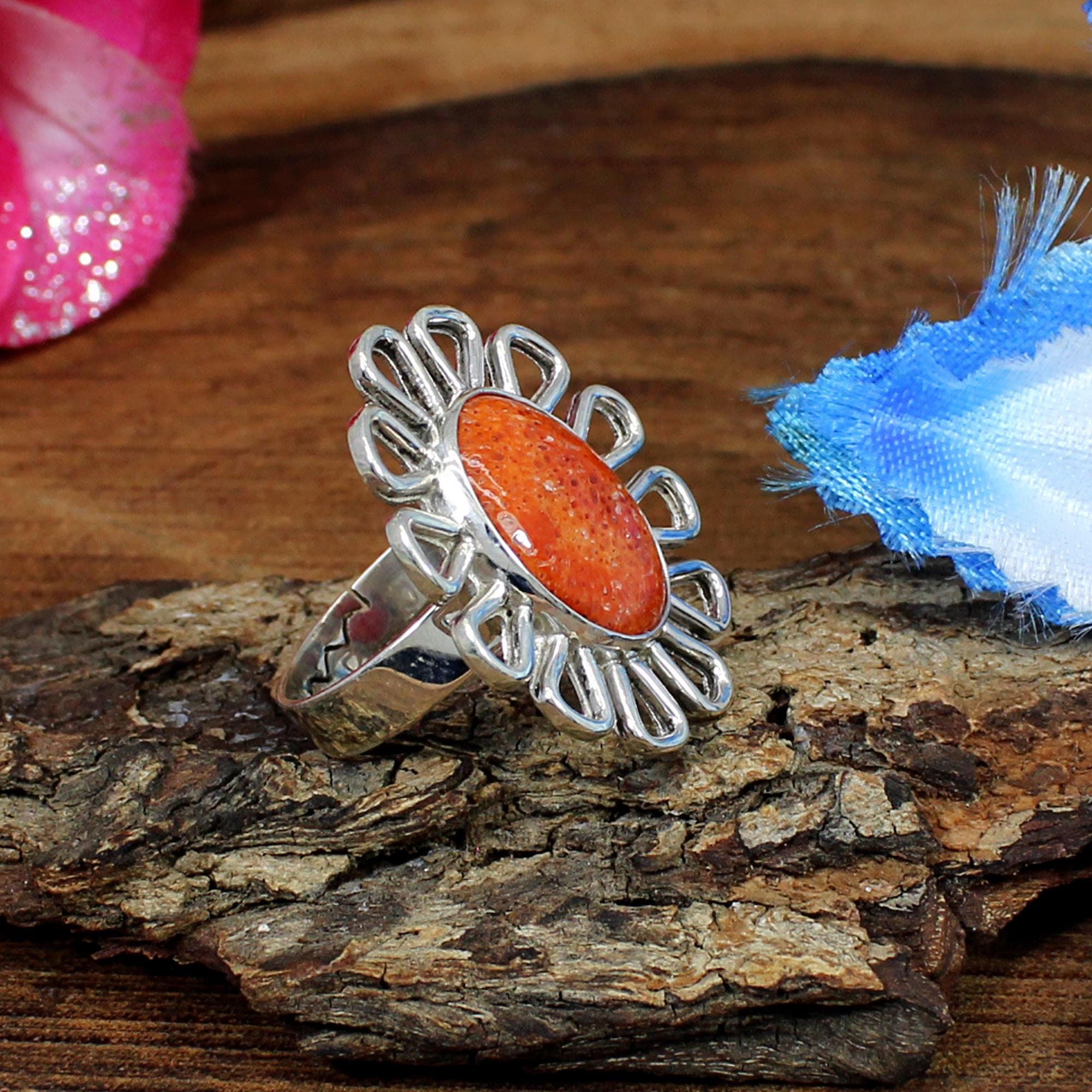 Natural Sponge Coral Handmade Jewelry Solid 925 Sterling Silver Ring Size 12 Natural Sponge Coral Handmade Jewelry Solid 925 Sterling Silver Ring Size 12