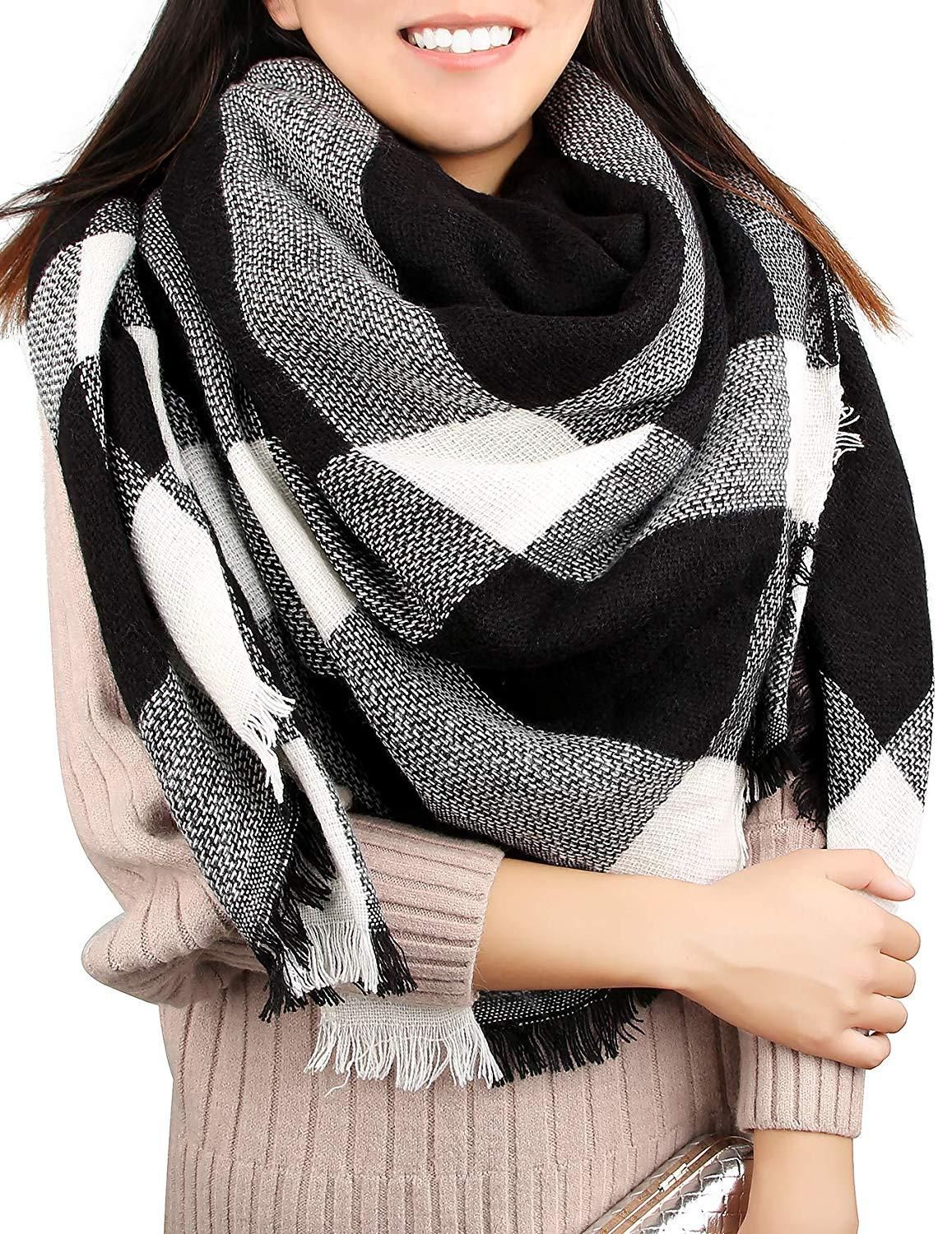 Tartan check Ladies autumn winter large oversized wrap scarf shawl blanket
