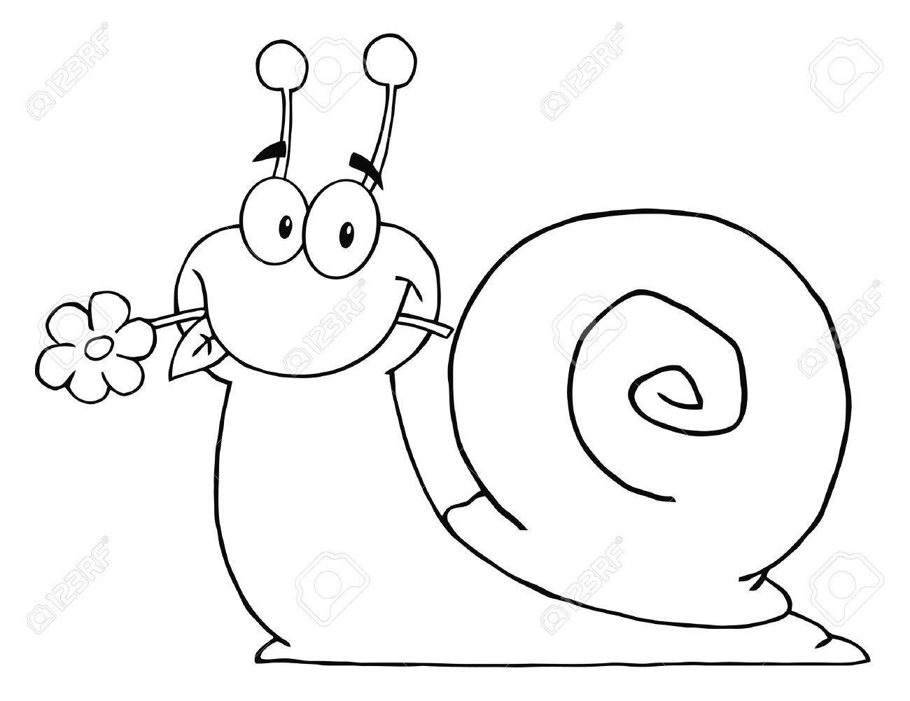 Beschriebenen Cartoon Schnecke mit einer Blume im Maul Beschriebenen Cartoon Schnecke mit einer Blume im Maul