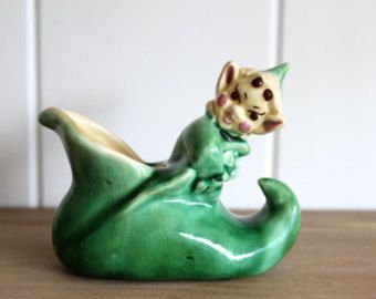Vintage Treasure Craft Green Pixie Elf Small Planter Pot Vase Tree Stump Treasure Crafts Pixie Small Planter