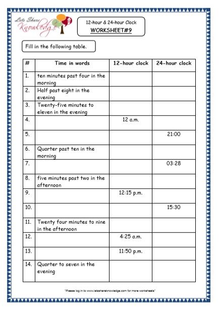 time 12 hour 24 hour clock printable worksheets worksheet 24 hour