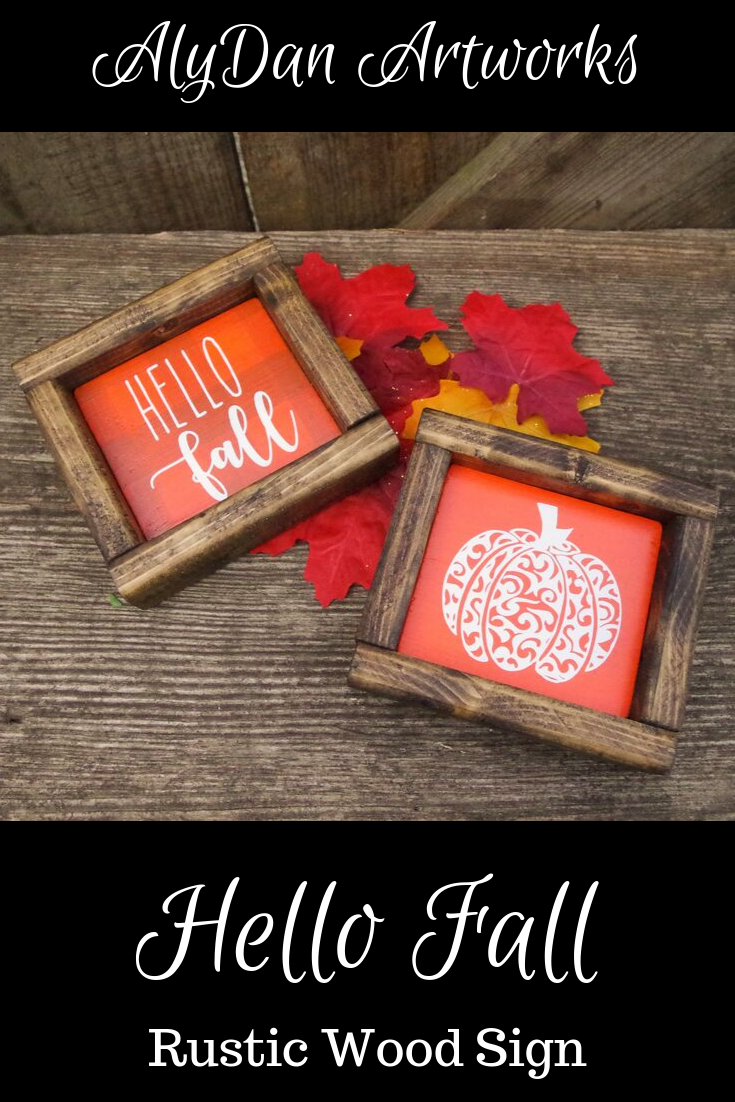 Hello Fall || Pumpkin || Set of 2 || Handmade Wood Sign || Framed Signs #hellofall