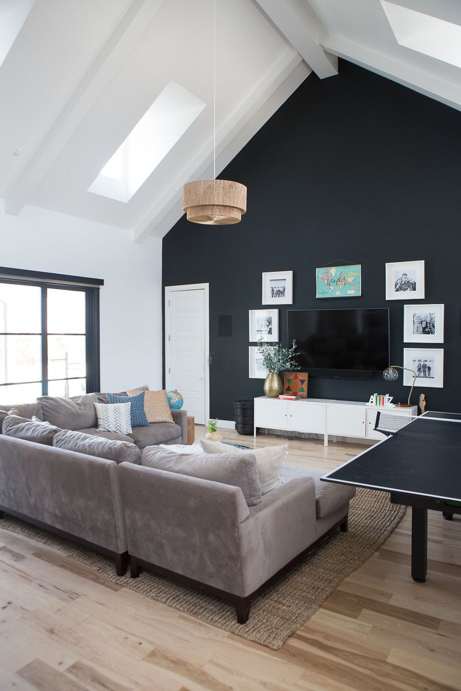 How To Find Black Windows And Doors For Less Ccandmike Game Room Family Black Accent Walls Windows And Doors
