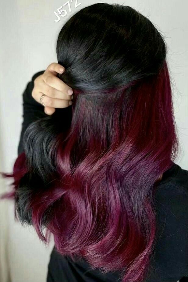 Under Hair Dye, Under Hair Color, Hidden Hair Color, Pretty Hair Color, Hair Inspo Color, Hair Color For Black Hair, Brunette Hair Color, Dark Hair With Burgundy, Burgundy Hair Dye