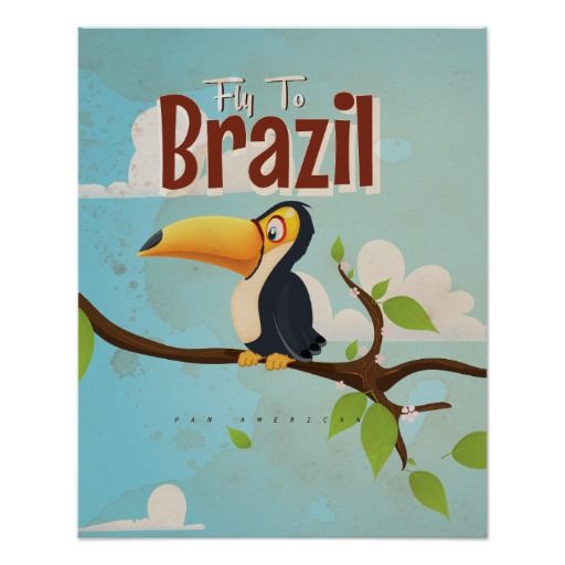 Fly to Brazil Toucan South America American Vintage Travel Advertisement Poster