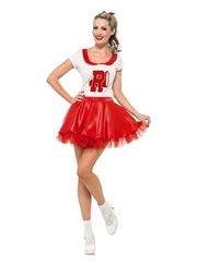 Ladies Long 1950s Cheerleader Sandy Grease Fancy Dress Costume Outfit 8-10-12