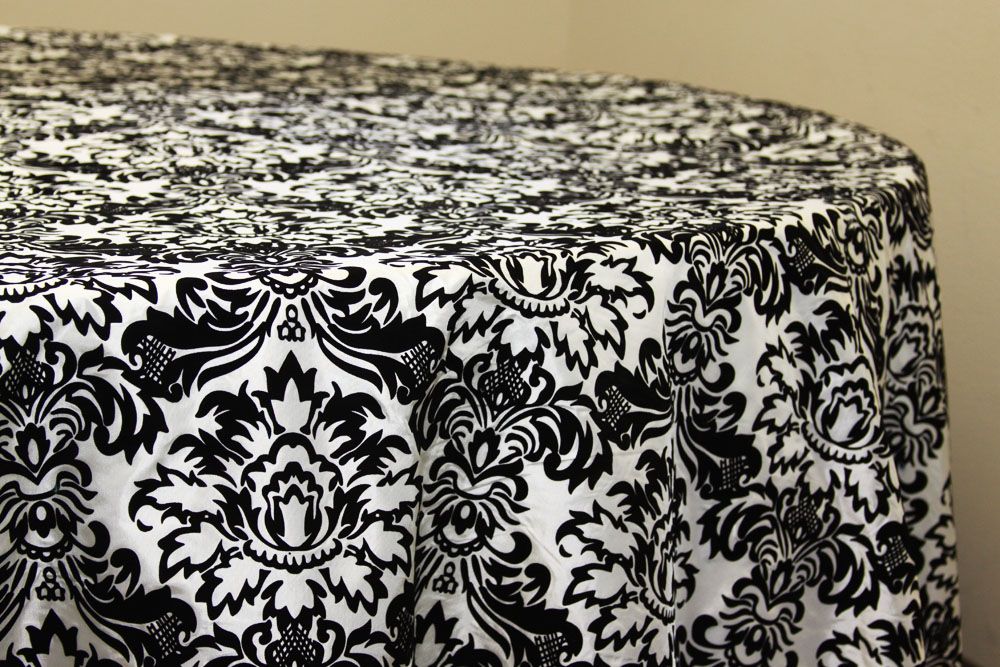 Damask Flocking Taffeta 120 Round Tablecloth Black White And Table Cloth Damask Flocking Taffeta 120 Round, 120 Inch Round White Damask Tablecloth