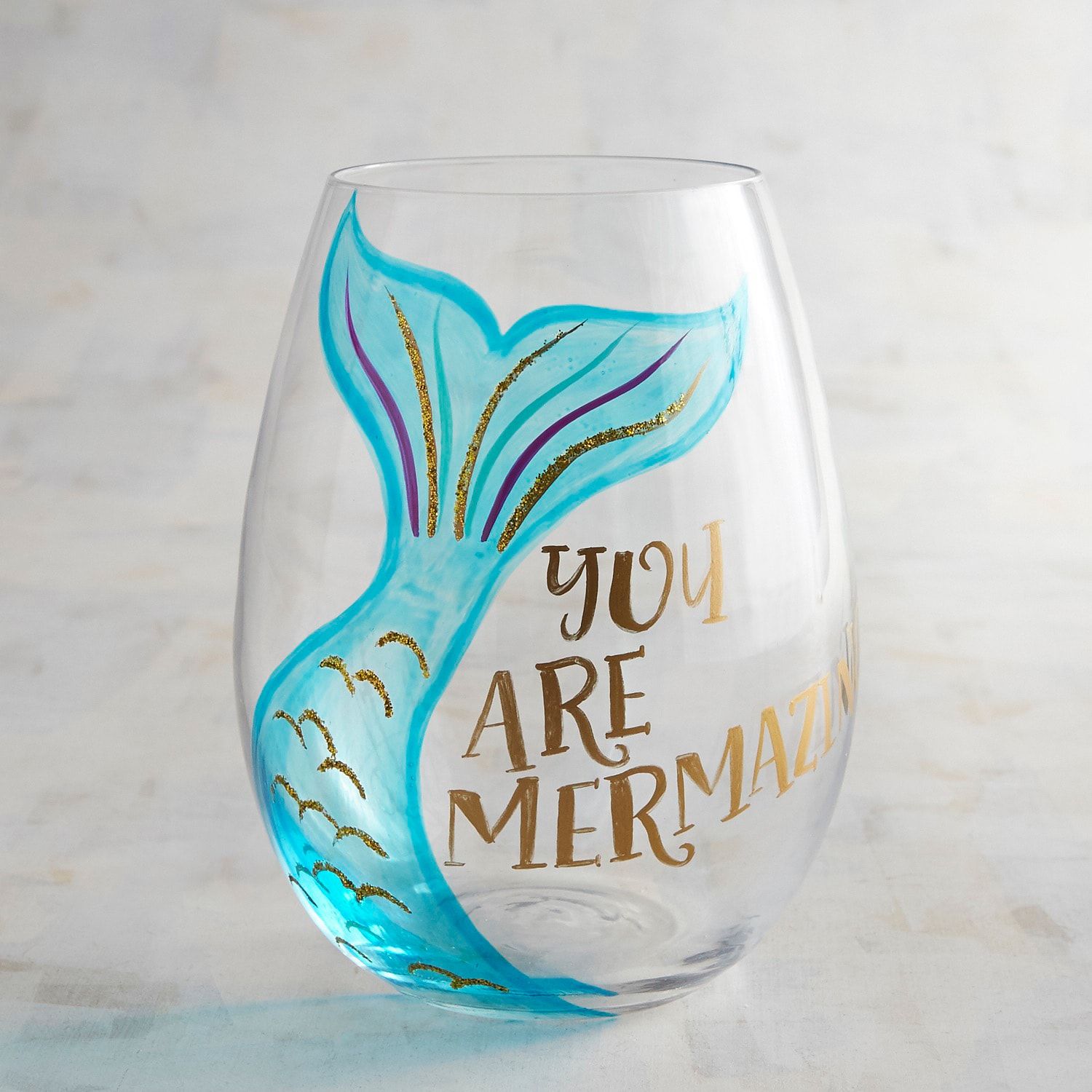 Stemless Wine Glass Personalized with Name Be a Mermaid and make waves