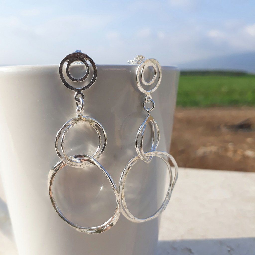 Statement Hoop Earrings Long Drop Circle Earrings Dangle and Drop Silver Hoop Earrings Delicate Dangling Hoops Modern Long Earrings