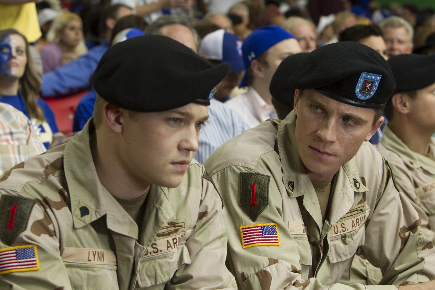 Joe Alwyn and Garrett Hedlund in Billy Lynn's Long