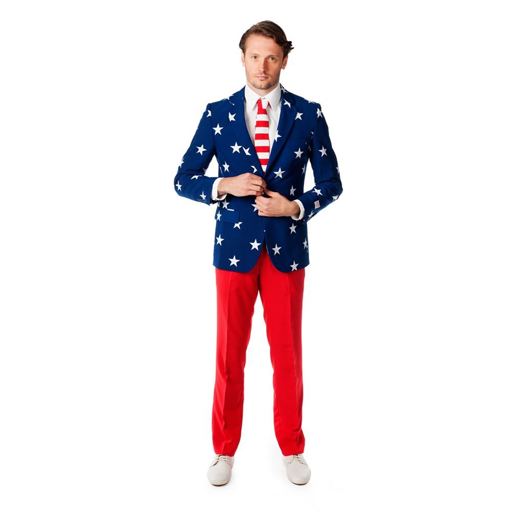 Oppo Suits Stars /& Stripes 3 Piece Suit Men/'s Size 40 Jacket Pants Tie Included
