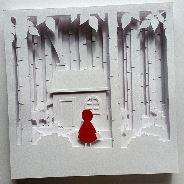 image of little red shadow box papercutting template paper