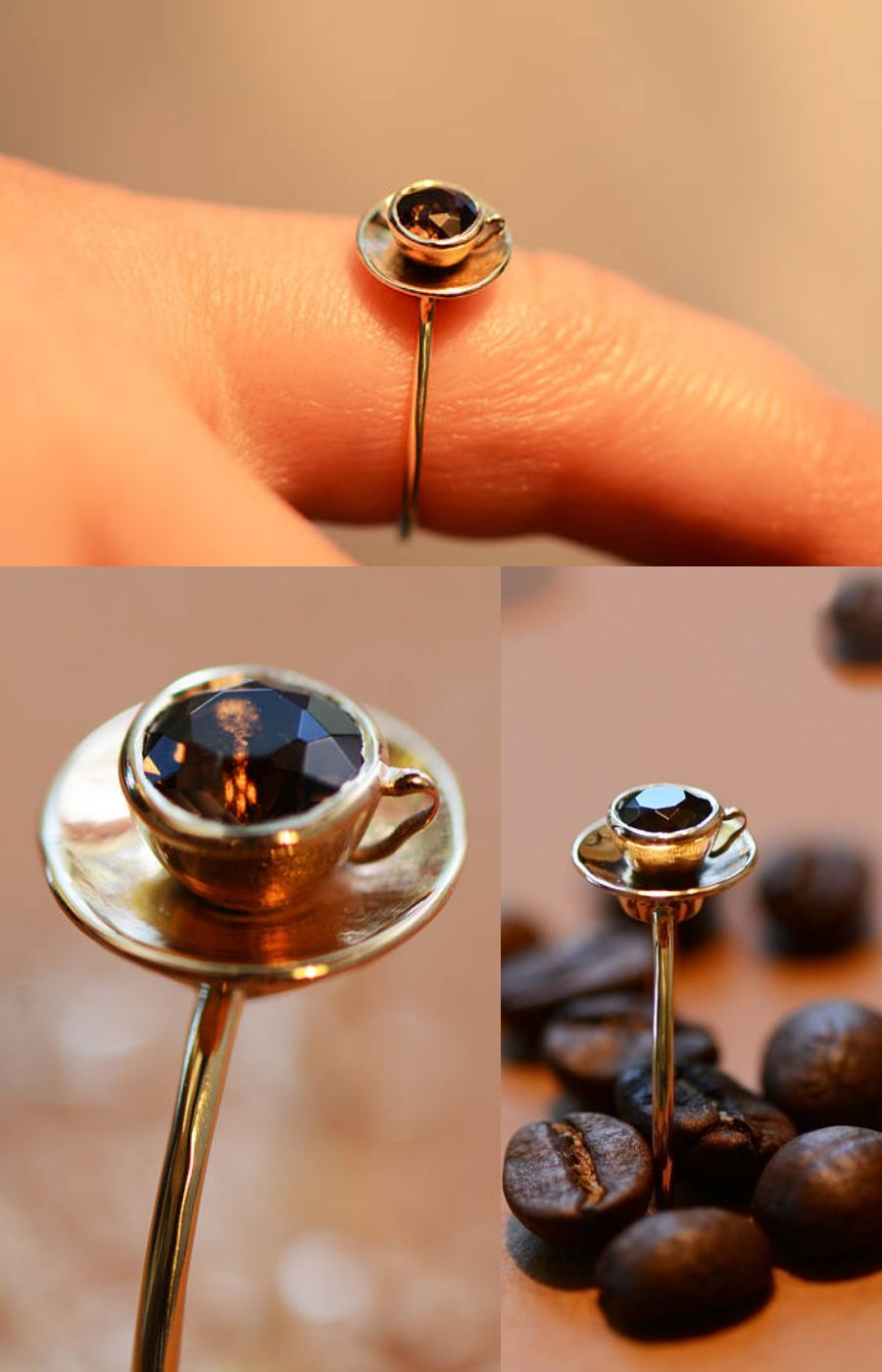 Coffee Cup ring made with 14K gold and smoky quartz. for Coffee Cup ring made with 14K gold and smoky quartz. for
