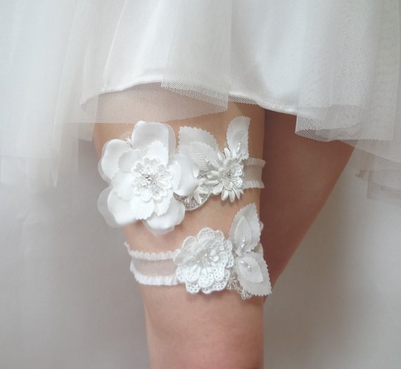 Embellished lace garter set Made to Order Krystal
