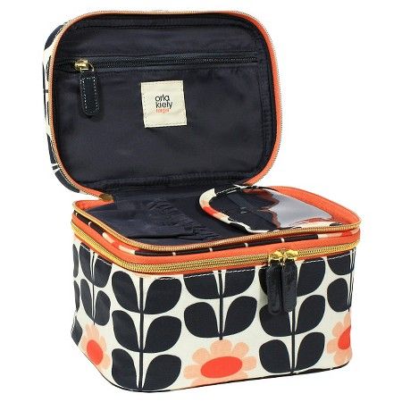 Orla Kiely Tall Flower Double Zip Train Case Cosmetic Bag Travel In Style With This Orla Kiely Spring Bloom Vinyl Luggage Cosmetic Bag Ruby Eye Catching Colours Print Is Seen Here