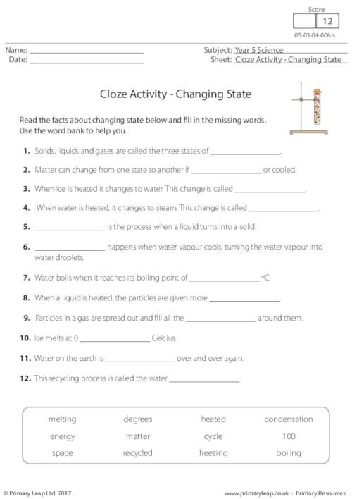 changes in state worksheet