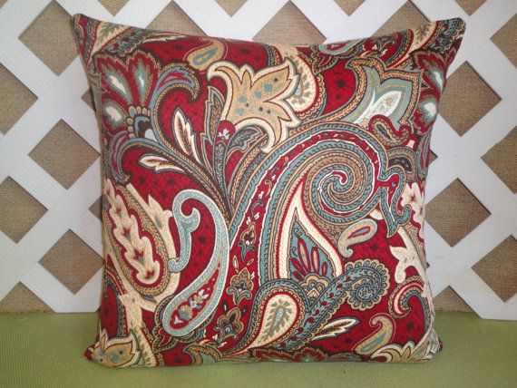 Pillow Cover in Burgundy Teal Blue Burgundy Paisley Pattern Pillow