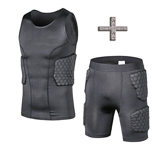 Men Football Compression Crash Proof Padded Sports Pants Shirt//Vest//Shorts Rib