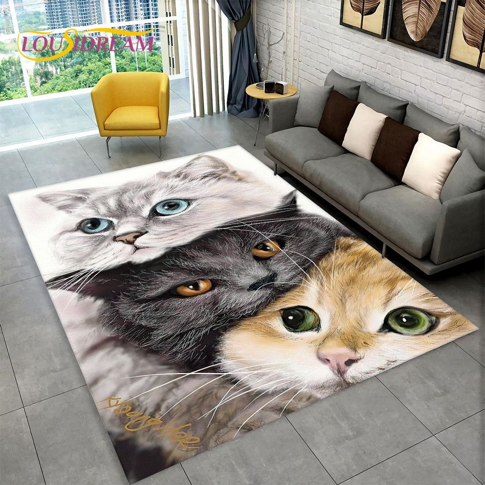 3D-Cartoon-netter Katzenbereichsteppich, groß, Teppich für Wohnzimmer, Schlafzimmer, Sofa, Fußmatte,