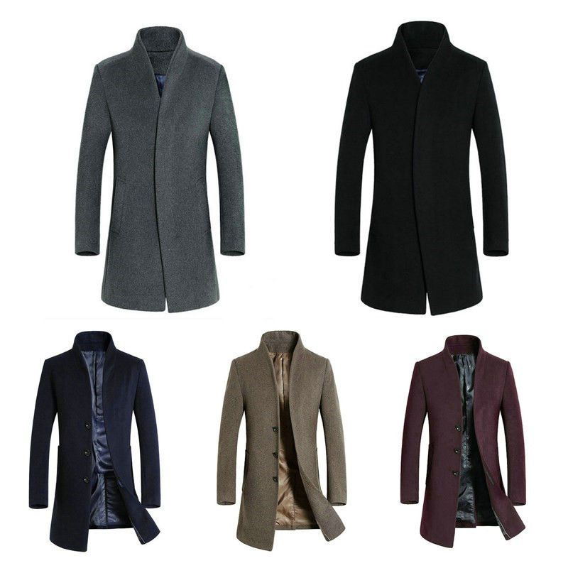 zeetoo Mens Wool Trench Coat Winter Slim Fit Wool Jacket Long Peacoat Overcoat Blue-Black XX-Large