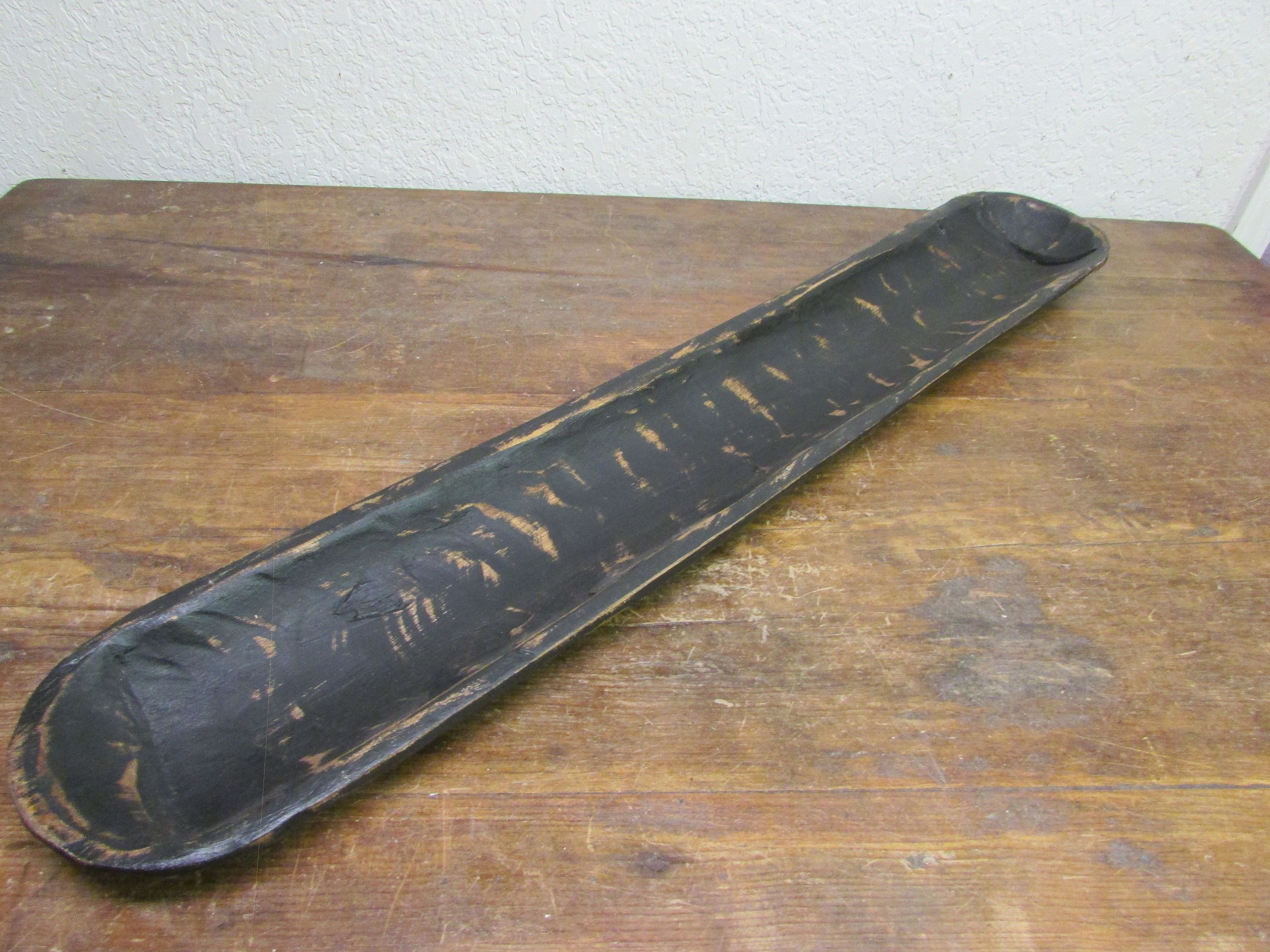 Wooden Short Baguette Dough Bowl-Batea #3--Primitive-Doughboard-6 x 21 x 3 in. French Bread Bowl-Serving-Industrial Gray
