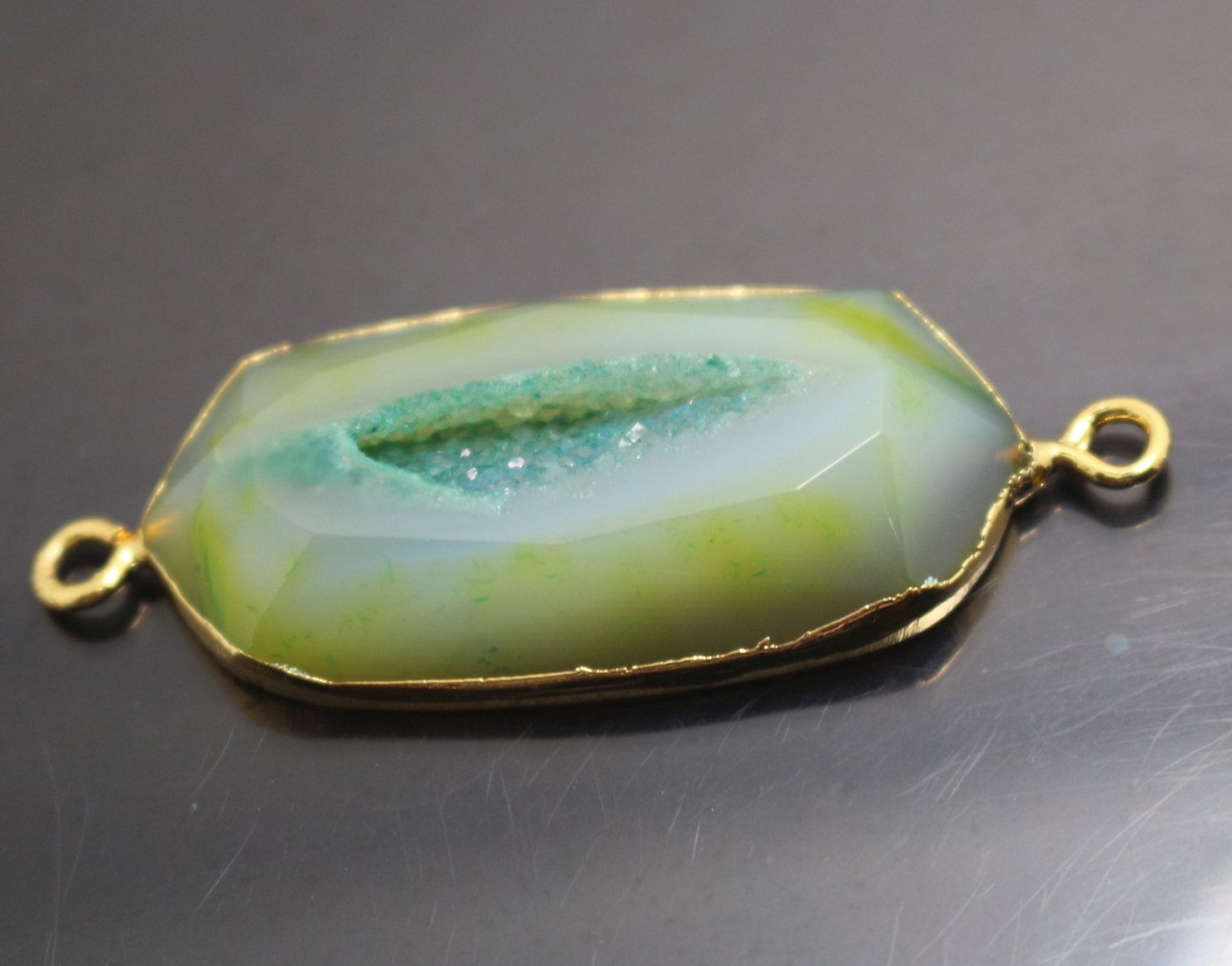 Druzy Agate Pendant,Gold Electroplate Edge Druzy,Gold Pendants