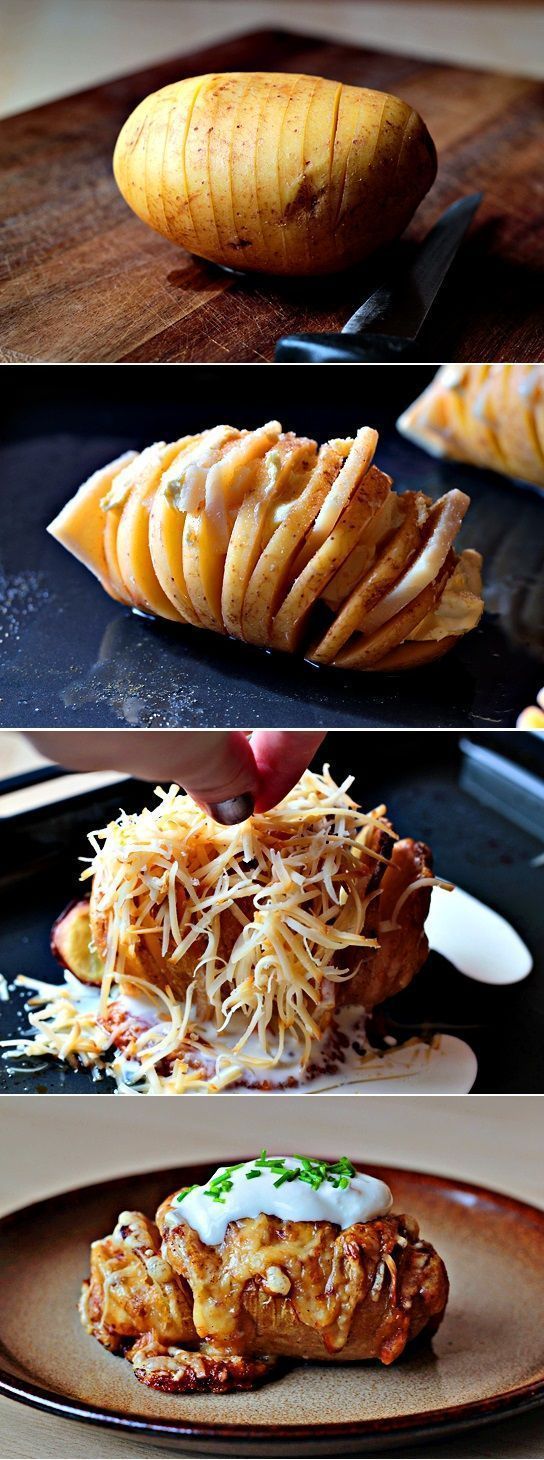 I Love Food, Good Food, Yummy Food, Hasselback Potatoes, Cook Potatoes, Baked Potatoes, Cheese Potatoes, Stuffed Potatoes, Seasoned Potatoes