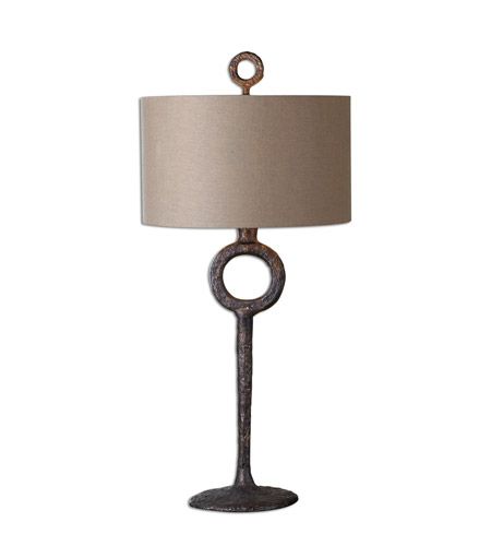 Uttermost 27663 Ferro 35 Inch 150 Watt Cast Iron Table Lamp Portable Light Drum Shade Beige Lamps Cast Iron Table Lamp Portable Light, 150 Watt Standing Lamps