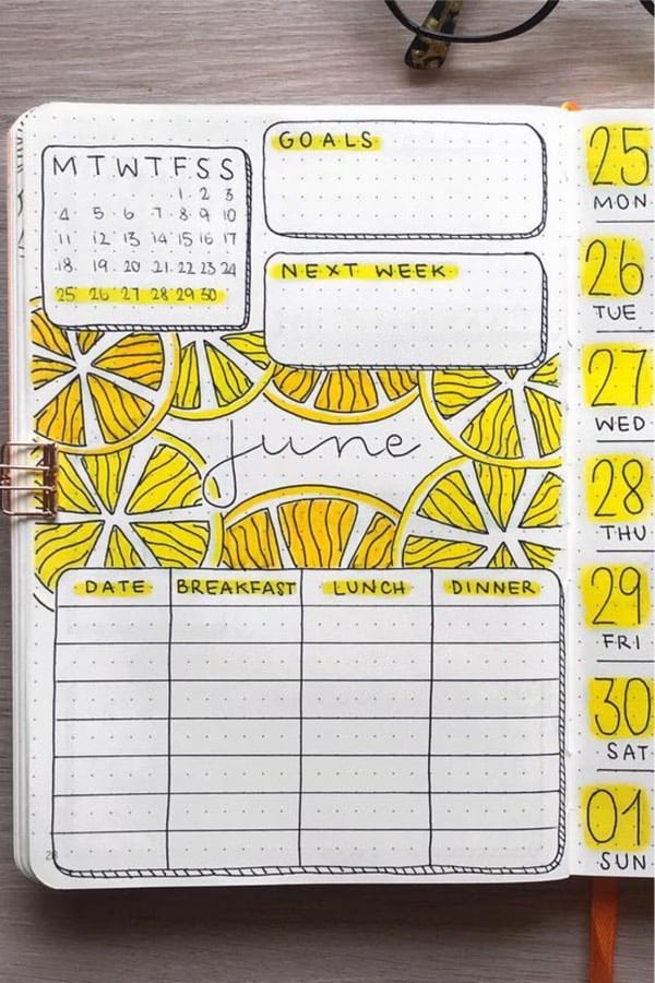 Bullet Journal Spreads, Bullet Journal Monthly Spread, Bullet Journal Notebook, Bullet Journal Layout, Bullet Journal Ideas Pages, Bullet Journal Inspiration, Summer Journal, Cadeau Couple, Bullet Journel