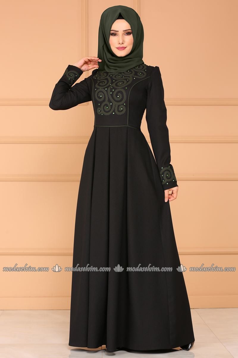 Moda Selvim Flok Baskili Pileli Elbise Asm2120 Siyah Muslimah Dress Islamic Dress Abayas Fashion Moda Selvim Flok Baskili Pileli Elbise Asm2120 Siyah Muslimah Dress Islamic Dress Abayas Fashion