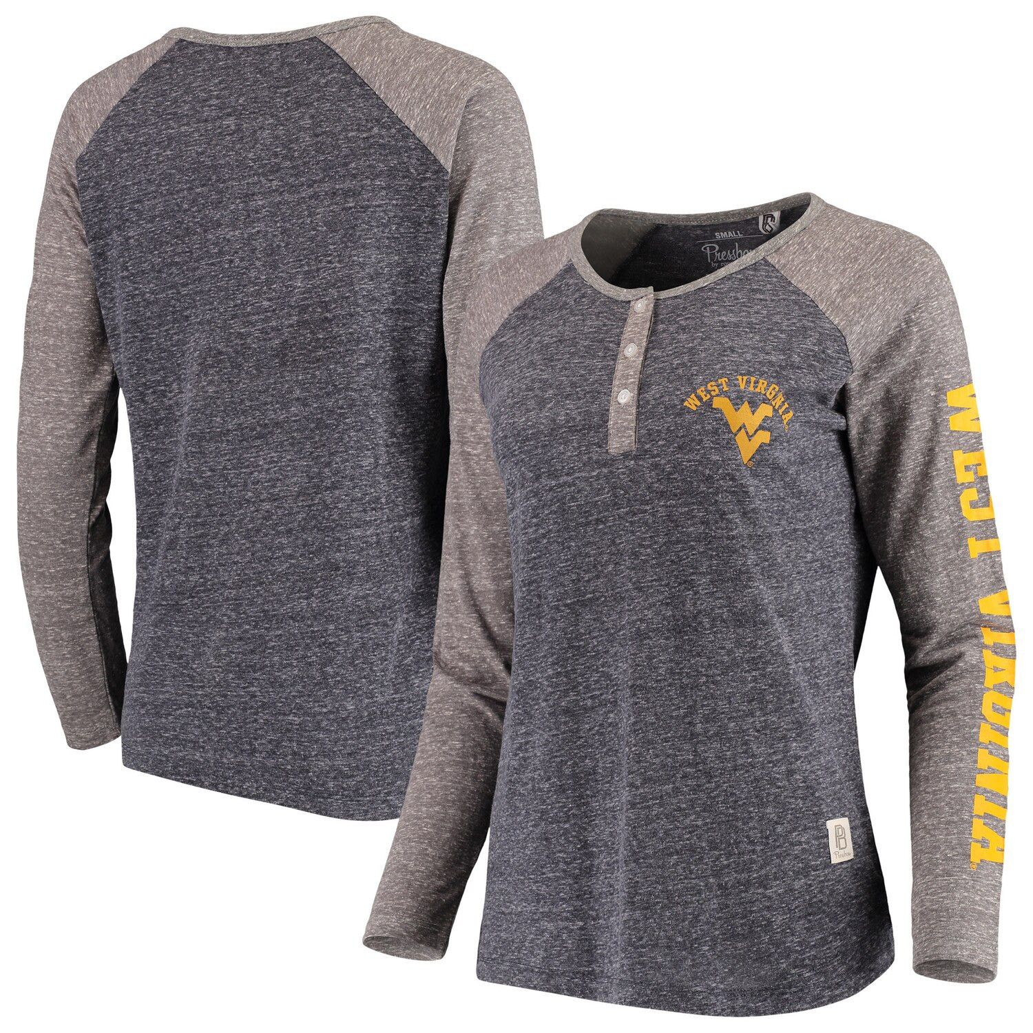 Women's Pressbox Navy West Virginia Mountaineers Avery Knobi Raglan Henley Tri-Blend Long Sleeve T-Shirt #westvirginia