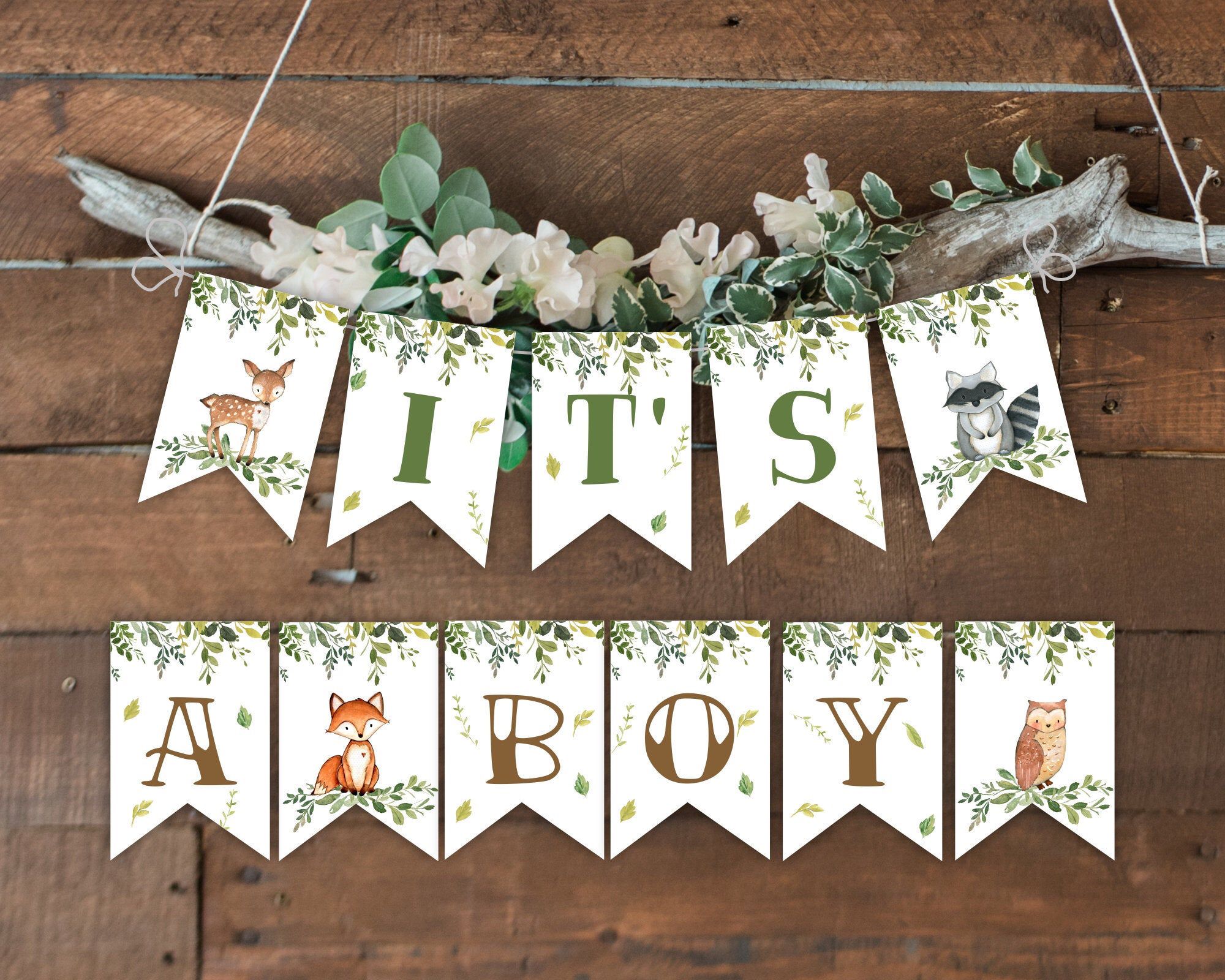 banner-i-ts-a-boy-woodland-baby-shower-woodland-animals-etsy-in-2020