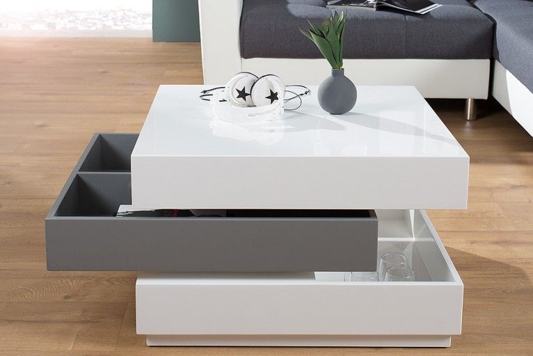 Exklusiver Design Couchtisch MULTILEVEL weiß grau Hochglanz drehbar - designer couchtische modern ideen Exklusiver Design Couchtisch MULTILEVEL weiß grau Hochglanz drehbar - designer couchtische modern ideen