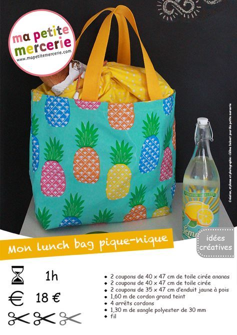 Tuto lunch bag pour pique-nique Plus Diy Lunch Bag, Sac Lunch, Sewing Gifts, Sewing Bag, Sewing Clothes, Easy Sewing, Fabric Storage, Diy Fabric, Sewing Fabric