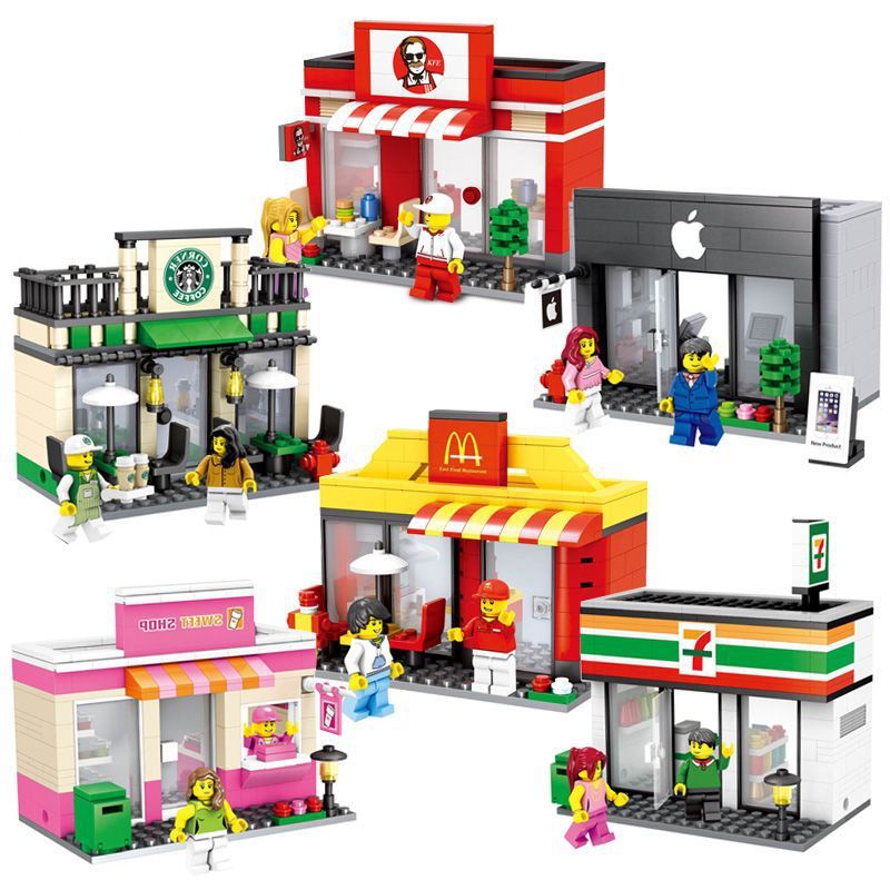 Mini Rue Modèle Magasin de Boutique avec KFC, Mcdonald'Jouets De Bloque es Compatible con Lego Hsanhe | Building blocks kids, Lego building, Lego house