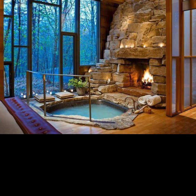 Pin By Nancy Robison On Home Decor Indoor Hot Tub Indoor Fireplace Dream House
