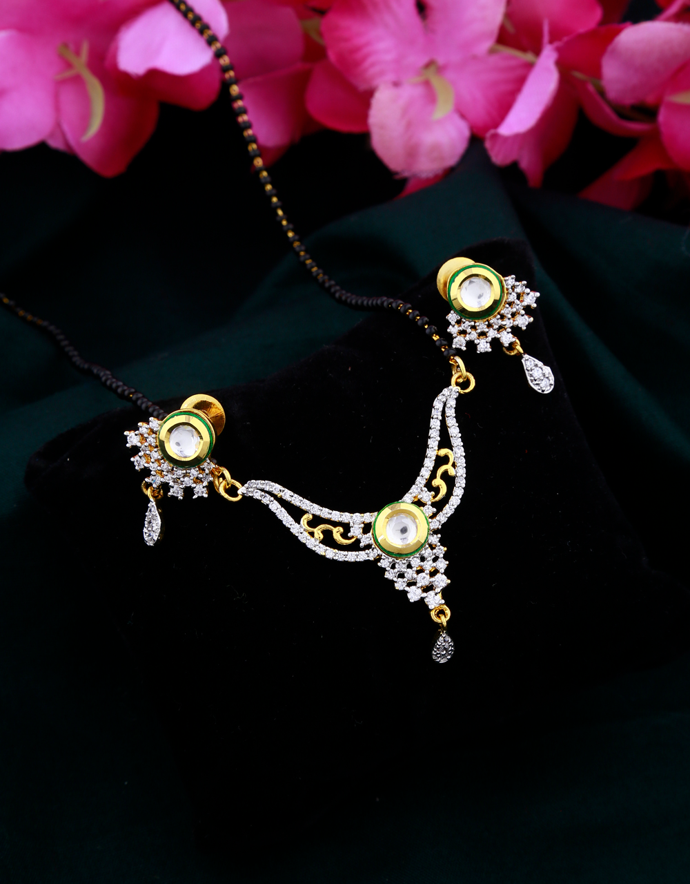 Buy Very Classy And Desiger Short Mangalsutra Set For Women Online | Anuradha Art Jewellery Jewelry Art, Jewellery, Studded Shorts, Unique Jewelry Designs, American Diamond, Diamond Studs, Women Online, Jewelry Stores, Schmuck