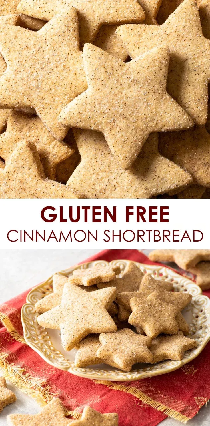 Gluten Free Cinnamon Shortbread Cookies - These gluten free shortbread cookies are a wonderful addition to your Christmas cookie collection: easy to make, wonderfully buttery and with a nice ‘snap’ to them, packed full of cinnamon and incredibly pretty thanks to being rolled in cinnamon sugar before baking. No chill cookies. Gluten free cookies. Gluten free dessert recipes. Holiday baking inspiration. Shortbread biscuits. Christmas cookies. Cut out cookie recipe. #glutenfree #cookies Gluten Free Desserts Recipes, Gluten Free Sweets, Gluten Free Cakes, Gluten Free Cooking, Dessert Recipes, Gf Desserts, Cookie Recipes, Gluten Free Christmas Baking, Gluten Free Holiday Cookies