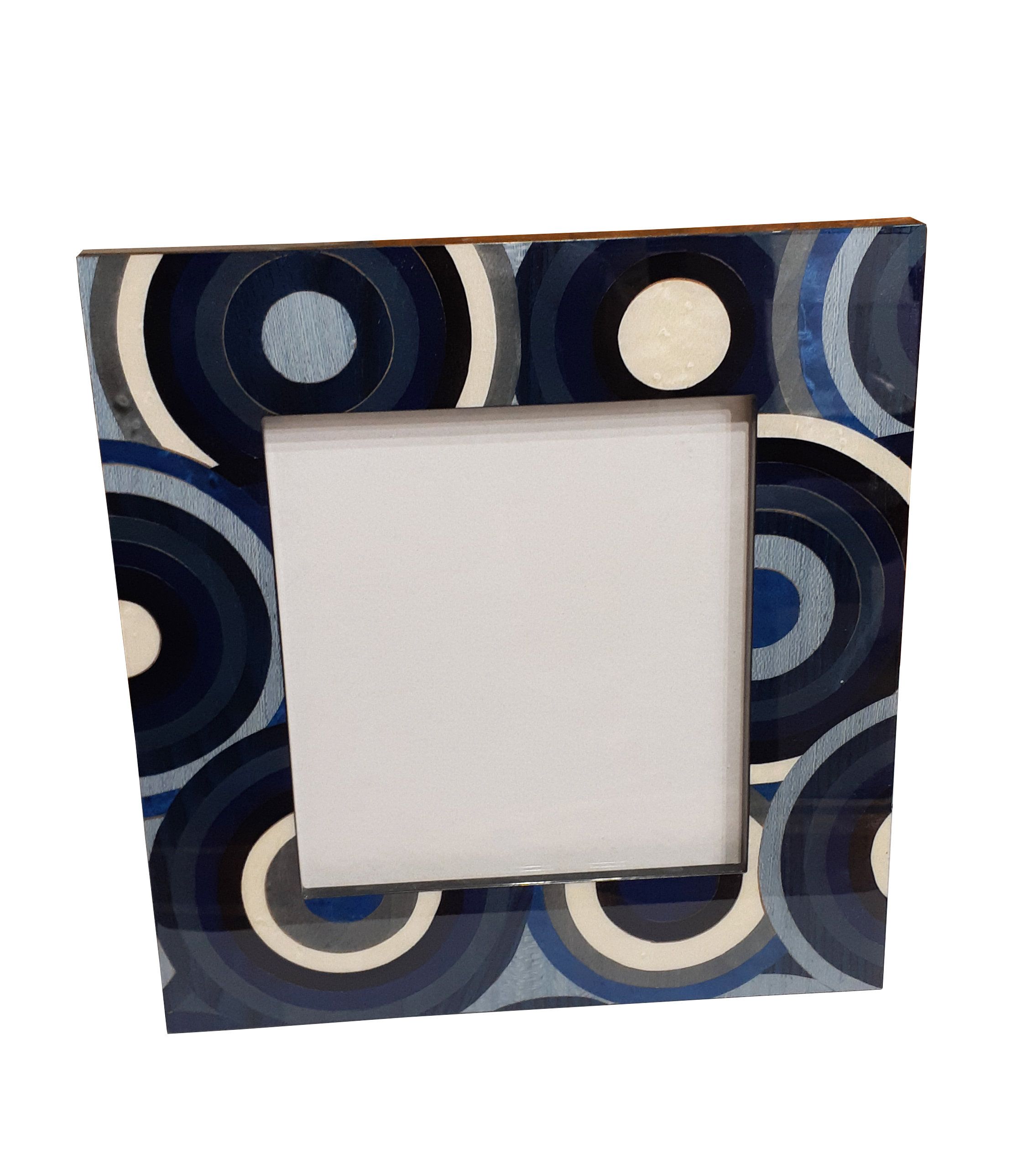 Cornice in legno intarsiato "blu cerchi colorati" design