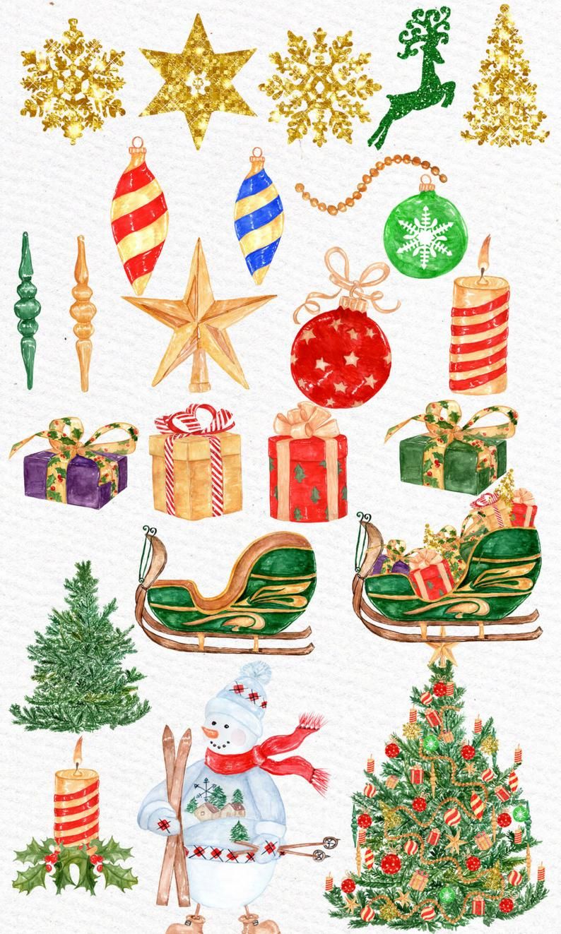 Vintage PNG Christmas ornaments cliparts Holiday printable scrapbook elements.