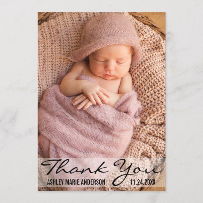 thank you modern baby birth photo card zazzle baby