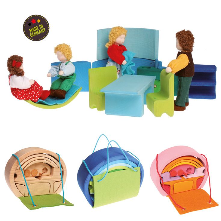Bauhaus mit Tragetasche pink orange | Puppenhaus, Grimm Modernes & Hochwertiges Holzspielzeug für Kinder &