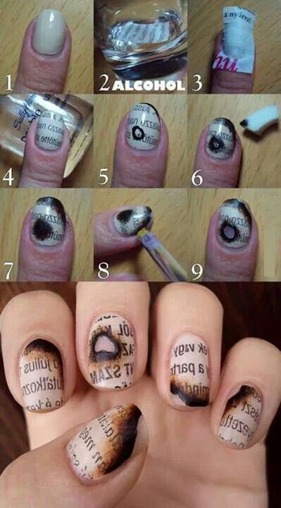Awesome burnt newspaper nail design!! My nail art Pinterest - modelos de uas Awesome burnt newspaper nail design!! My nail art Pinterest - modelos de uas