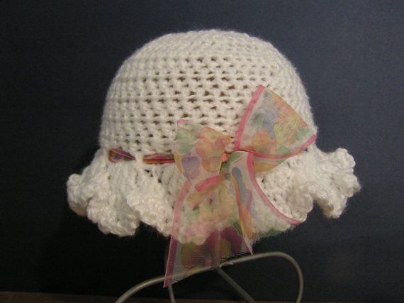 Download White Ruffle Brim Sun Hat with ribbon trim/ 6 12 by NoonansNook, $12.00 | Crochet baby beanie ...